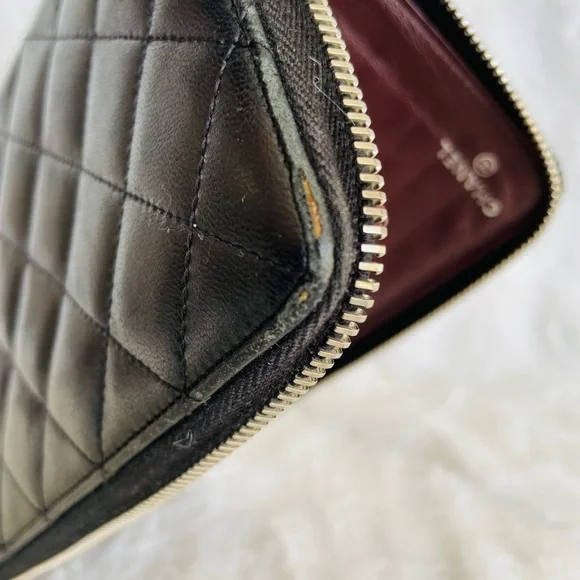 CHANEL Black Lambskin Quilted Leather  Zip around Wallet - Picture 15 of 16